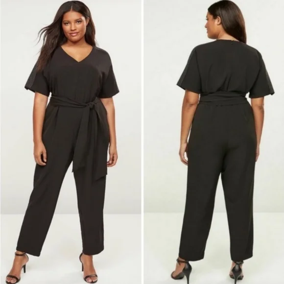 LANE BRYANT Black Jumpsuit With Studded Sleeves, Belt, and Pockets - 22 NWT - Picture 1 of 6